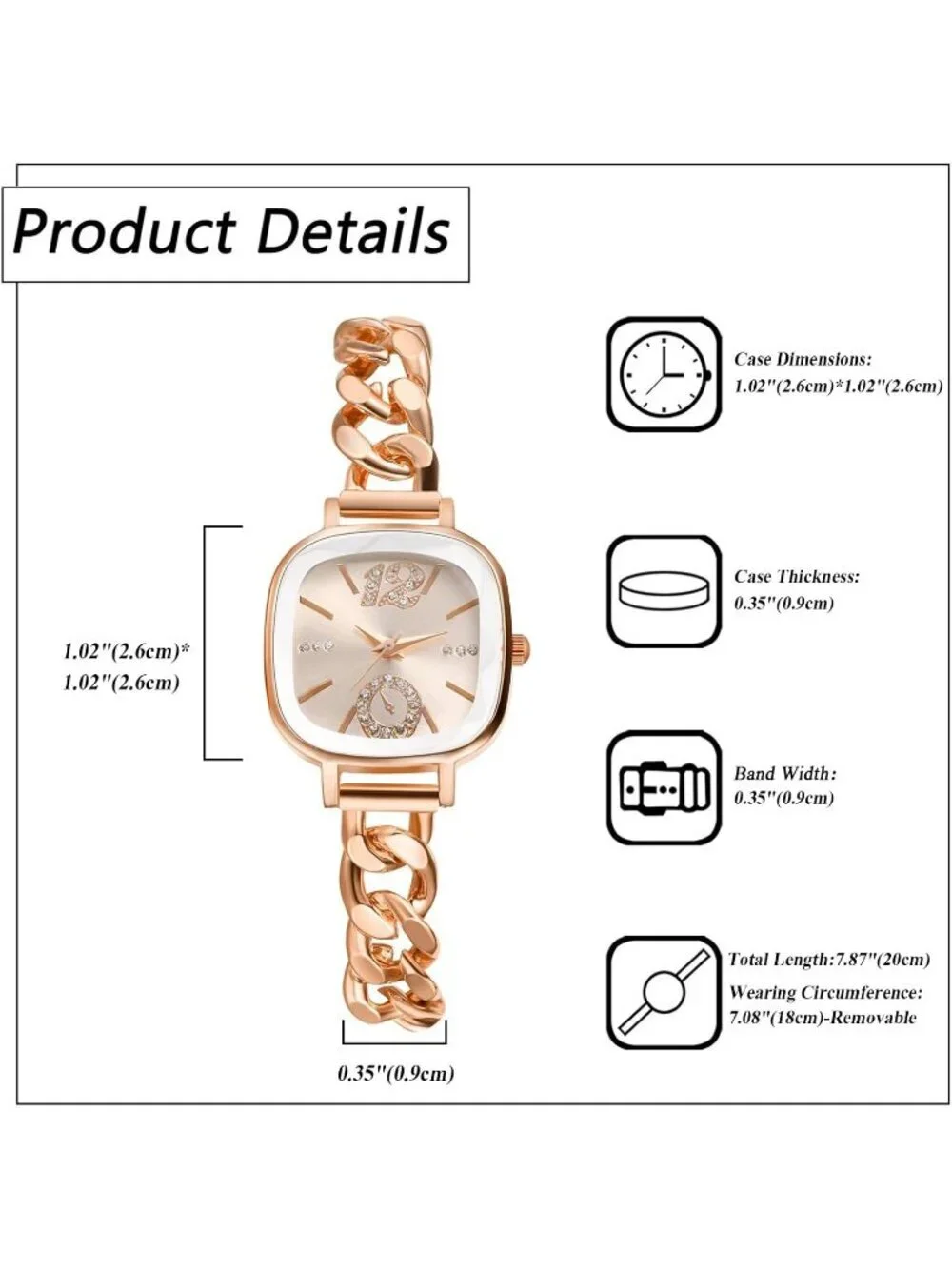 Women's Rose Gold Analog Elegant Stainless Steel Square Bracelet Wrist Watch